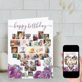 ハートのフォトコラージュ 紫色の花 誕生日カード カード