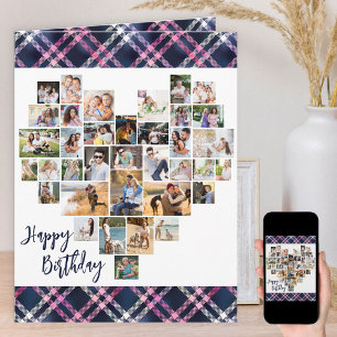 ハートのフォトコラージュ 36枚の写真で作るタータンチェックの誕生日ギフト 誕生日プレゼント 記念日 カード
