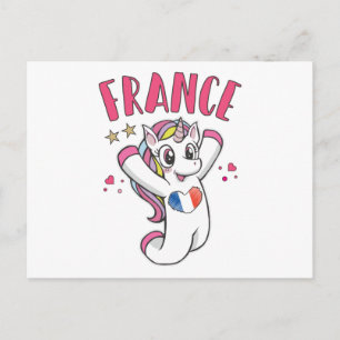 ハートのフランス国旗を持つユニコーン ポストカード