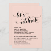 ハートのブッシュピンク レセプションのみを祝おう 招待状 (正面/裏面)