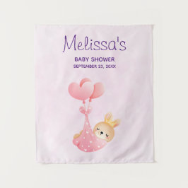ハートのブランケットに包まれたかわいい赤ちゃんウサギのベビーシャワー タペストリー