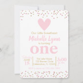 ハートのプリンセス 誕生日 ピンク&ゴールド 招待状 (正面)