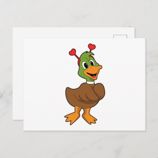 ハートのヘアバンドを付けたあひる ポストカード (正面/裏面)