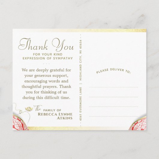 ハートのホリデー お悔やみ ありがとう ポストカード (裏面)