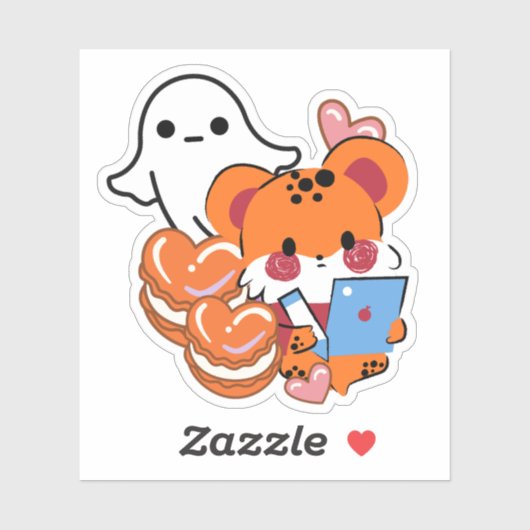 ハートのマカロンと幽霊のかわいいオレンジのチーター シール (シート)