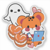 ハートのマカロンと幽霊のかわいいオレンジのチーター シール (正面)