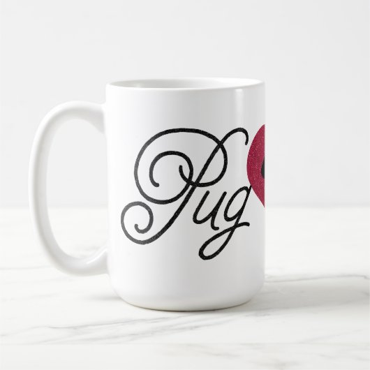 ハートのマグのグリッターのパグ愛子鹿のパグ コーヒーマグカップ (左)