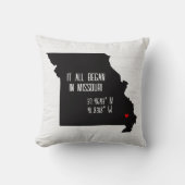 ハートのミズーリ州GPS座標 クッション (正面)