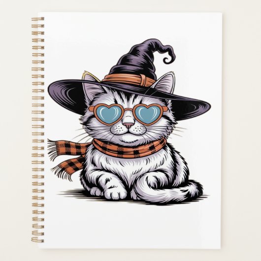 ハートのメガネをかけたかわいいハロウィン猫 プランナー手帳 (正面)