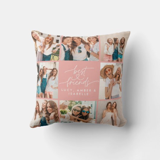 ハートのモダンピンク数々のの写真の友最高の人の数を表示 クッション (裏面)