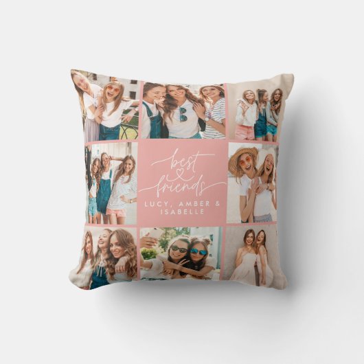 ハートのモダンピンク数々のの写真の友最高の人の数を表示 クッション (正面)