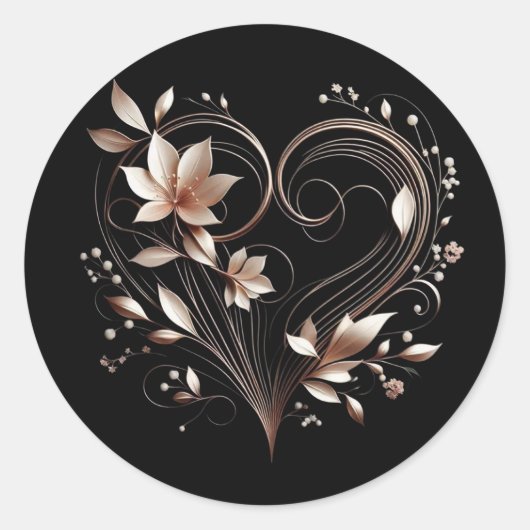 ハートのモダンローズゴールドフラワー ラウンドシール (正面)