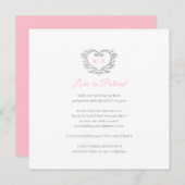 ハートのモノグラム キャンセルされた結婚式 愛は忍耐強い ピンク 案内状 (正面/裏面)