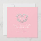ハートのモノグラム キャンセルされた結婚式 愛は忍耐強い ピンク 案内状 (裏面)