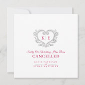 ハートのモノグラム キャンセルされた結婚式 愛は忍耐強い 赤 案内状 (裏面)