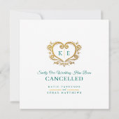 ハートのモノグラム 消えた結婚式 愛の忍耐 緑 案内状 (裏面)