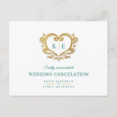 ハートのモノグラム 結婚式 キャンセレーション ゴールド グリーン 案内ポストカード (正面)