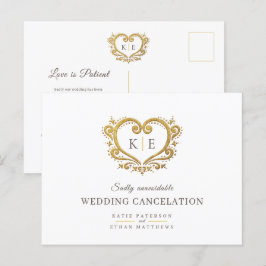 ハートのモノグラム 結婚式 キャンセレーション ゴールド ブラウン アンノ 案内ポストカード