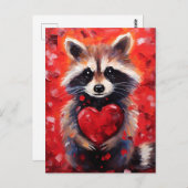 ハートのラクーン バレンタインデー ポストカード (正面/裏面)