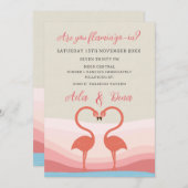 ハートのラブバード フラインゴー ウェディング 婚約 招待状 (正面/裏面)