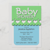 ハートのリボンパターン緑及び青色児のシャワー 招待状 (正面/裏面)
