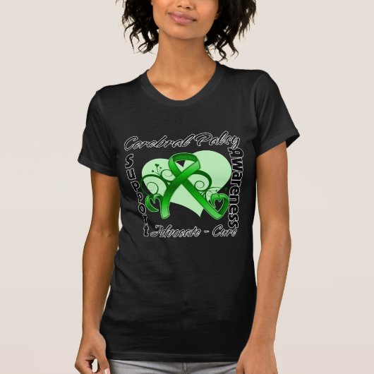 ハートのリボン-脳性麻痺の認識度 Tシャツ (正面)