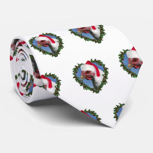 ハートのリースのホワイトチキンクリスマス ネクタイ (ロール)