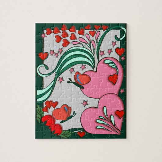 ハートのレトロ60sのデザイン ジグソーパズル (縦)