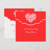 ハートのレース 赤いバレンタインの招待状 招待状 (正面/裏面)