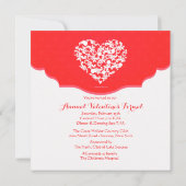 ハートのレース 赤いバレンタインの招待状 招待状 (裏面)