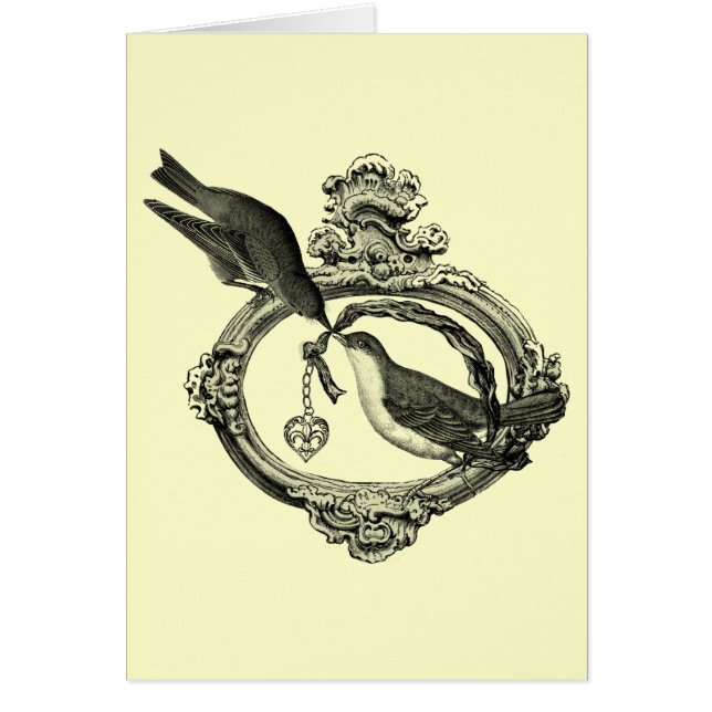 ハートのロケットの服装およびギフトを持つヴィンテージの鳥 (正面)