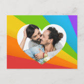 ハートのロマンチックな愛での虹色のゲイカップルの写真 ポストカード (正面)