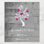 ハートのワインラベル結婚のマゼンタツリー ワインラベル (シングルラベル)