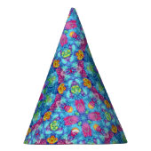 ハートのヴィンテージのすみれ色及び青のフラクタルの万華鏡のように千変万化するパターン パーティーハット (右)