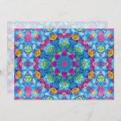 ハートのヴィンテージのすみれ色及び青のフラクタルの万華鏡のように千変万化するパターン 招待状 (正面/裏面)