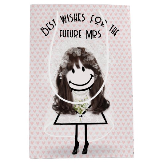 ハートの上で花嫁の棒人間ガール ミディアムペーパーバッグ (正面)