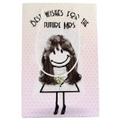 ハートの上で ウェディングドレスの棒人間ガール ミディアムペーパーバッグ (正面)