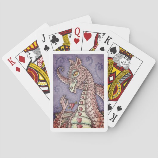 ハートの上に文字列ピンクのドラゴンバレンタイン,ファンタジー トランプ (裏面)