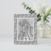 ハートの上に文字列ピンクのドラゴンバレンタイン，ファンタジー ポストカード (スタンド正面)