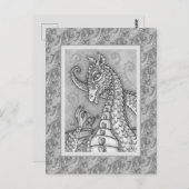 ハートの上に文字列ピンクのドラゴンバレンタイン，ファンタジー ポストカード (正面/裏面)