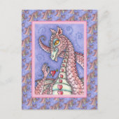 ハートの上に文字列ピンクのドラゴンバレンタイン,ファンタジー ポストカード (正面)