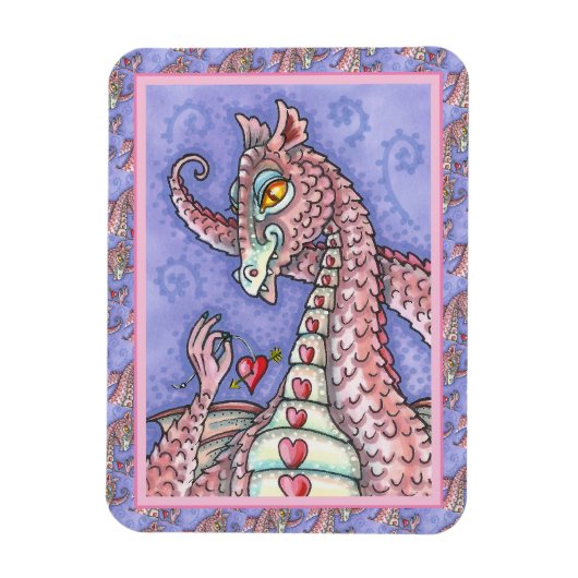 ハートの上に文字列ピンクのドラゴンバレンタイン，ファンタジー マグネット (縦)