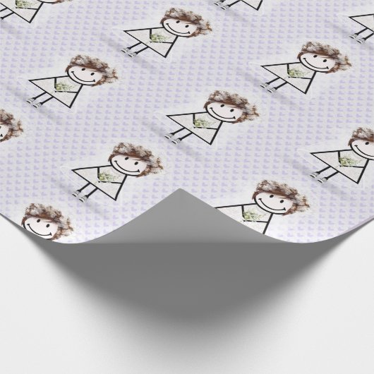 ハートの上に立つ、スニーカーを履いたウェディングスティックガール ラッピングペーパー (角)