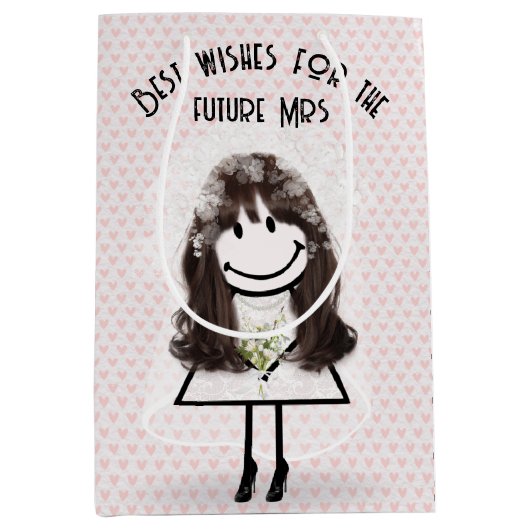 ハートの上の花嫁の棒人間ガール ミディアムペーパーバッグ (正面)