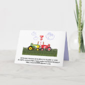 ハートの下でトラクターをキスする サンキューカード (裏面)