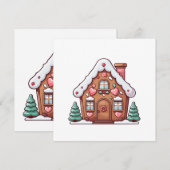 ハートの付いたお祭り気分のジンジャーブレッドハウス シーズンカード (正面/裏面)