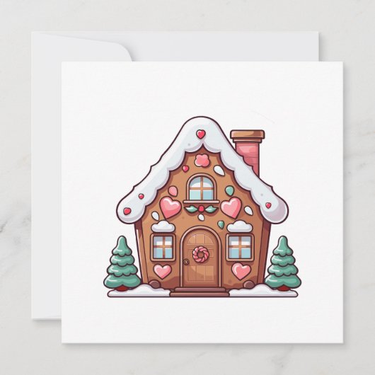 ハートの付いたお祭り気分のジンジャーブレッドハウス シーズンカード (正面)