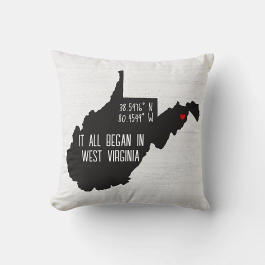ハートの付いたウェストバージニア州のGPS座標 クッション (正面)