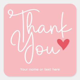 ハートの付いたエレガントな感謝を表すピンクのステッカー スクエアシール