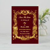 ハートの付いたヴィンテージ バロック ロココ ボーダー 箔招待状 (立ち正面)